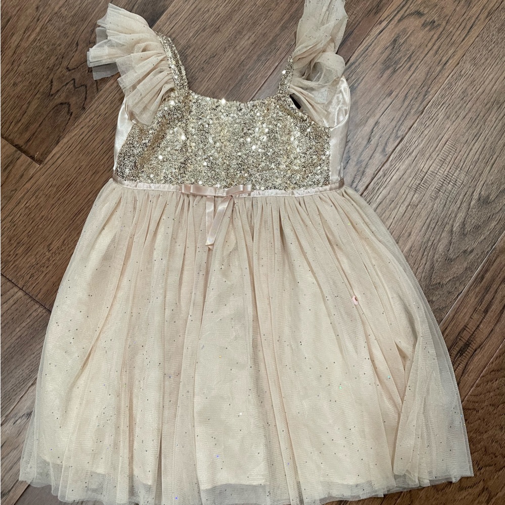 Girls gold glitter tulle dress